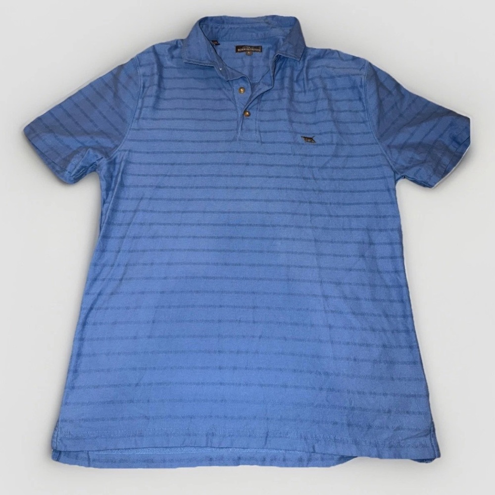 RODD & GUNN Mens Large Short Sleeve Striped Polo Shirt  Sports Fit Blue